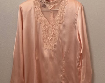 Vintage Worthington 1980s lace blouse size 16 Pink Victorian prairie