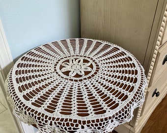 Vintage Hand Crochet Doily round  24 ”diameter Cotton Farmhouse