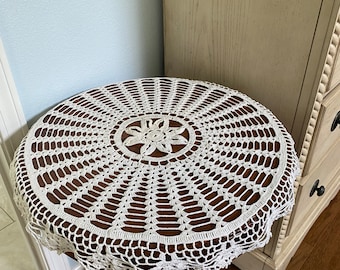 Vintage Hand Crochet Doily round  24 ”diameter Cotton Farmhouse