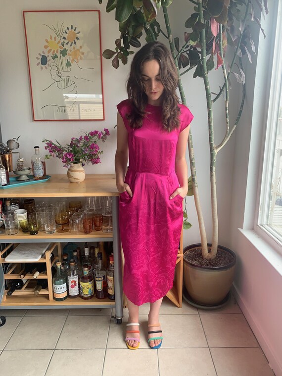Vintage 1950s Shocking Pink Satin Evening Coat