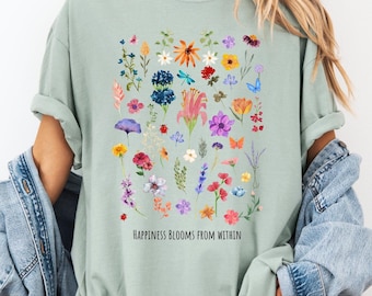 Vintage shirt met geperste bloemen: comfortabel kleuren boho bloemenshirt