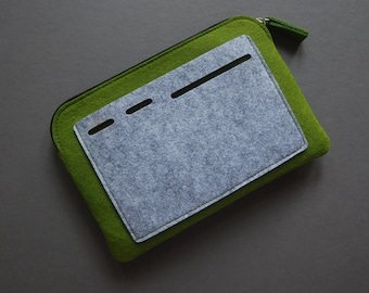 Felt Zipper Bag, Tech Organizer Pouch, green/grey.