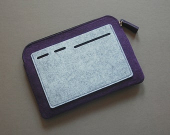 Felt Zipper Bag, Tech Organizer Pouch, purple/grey.
