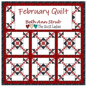February Quilt Pattern, finishes quilt measures 56" x 56" and two quilts are featured one with sashing and one without. And, it's from The Quilt Ladies.