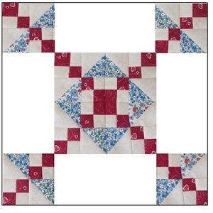 February Quilt Pattern, finishes quilt measures 56" x 56" and two quilts are featured one with sashing and one without. And, it's from The Quilt Ladies.