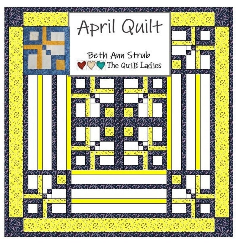 April Quilt Pattern. Take a log cabin quilt and turn is around and back to make this wonderful quilt. Finished quilt measures 46" x 46" and all cutting and sewing directions are given. And it's from The Quilt Ladies. Happy Sewing!