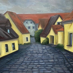 European village landscape oil painting