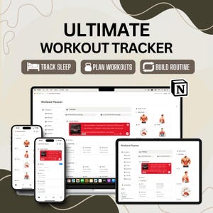 Notion All-In-1 Workout Tracker Meal Planner, Dark Mode Notion 30-Day Fitness Challenge, Sleep Tracker Included
