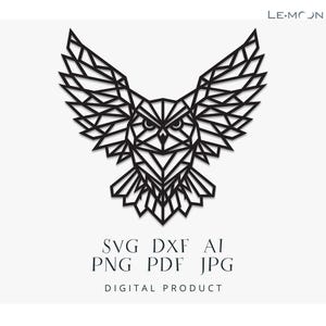 Geometrische uil | Lasergesneden SVG|DXF|Ai|PNG-bestand | Metal Art, gravuresticker, silhouetsjabloon | Digitale vector voor directe download