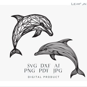 Set Geometric dolphins, Laser Cut SVG|DXF File, Metal Wall Art, Engraving Decal, Silhouette Template, Digital Vector for Instant Download