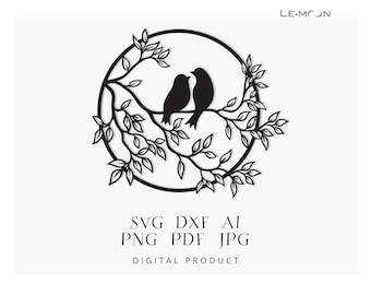Paneel met vogels, lasergesneden SVG|DXF-bestand | Metal Art Wall Art, gravuresticker, silhouetsjabloon, digitale vector voor directe download