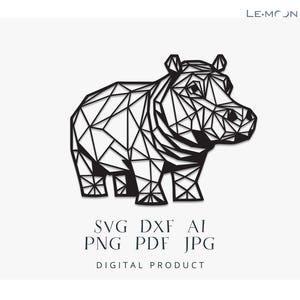 Geometryczny hipopotam | Wycinany laserowo plik SVG|DXF|Ai|PNG | Metalowa sztuka, grawerowana naklejka, szablon sylwetki | Cyfrowy wektor do natychmiastowego pobrania