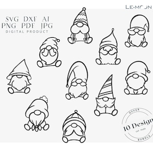 Bundle Cute gnomes | Laser Cut SVG|DXF File | Metal Art Wall Art, Engraving Decal, Silhouette Template | Digital Vector for Instant Download