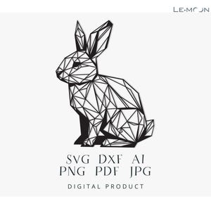 Lapin géométrique fichier SVG | DXF découpé au laser | Art mural en métal, décalcomanie à graver, modèle Silhouette | Vecteur numérique pour téléchargement immédiat