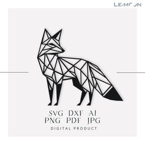 幾何学的なキツネ、レーザーカット SVG|DXF|CDR ファイル | メタルアート ウォールアート、彫刻デカール、シルエット テンプレート | すぐにダウンロードできるデジタル ベクター