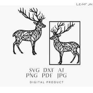 Geometrischer Hirsch 2, Laserschnitt SVG|DXF|AI Datei | Metal Art Wandkunst, Gravur Aufkleber, Silhouette-Vorlage | Digitale Vektorgrafik zum sofortigen Download