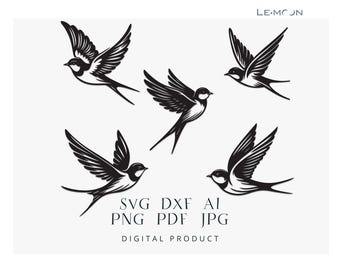 Swallows | Bird | Laser Cut SVG|DXF|Ai|PNG File | Metal Art, Engraving Decal, Silhouette Template | Digital Vector for Instant Download