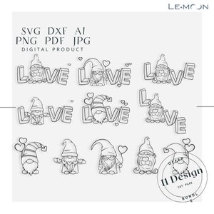 Bundle Love gnomes | Laser Cut SVG|DXF File | Metal Art Wall Art, Engraving Decal, Silhouette Template | Digital Vector for Instant Download