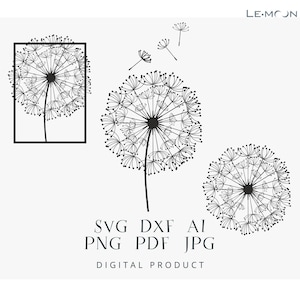 Pusteblume | Laser geschnitten SVG|DXF|Ai Datei | Metal Art Wandkunst, Gravur Aufkleber, Silhouette Vorlage, digitaler Vektor zum sofortigen Download