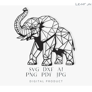 Archivo SVG/DXF/AI de corte láser de elefante geométrico / Plantilla de silueta de calcomanía de grabado de arte de pared de metal / Vector digital para descarga instantánea