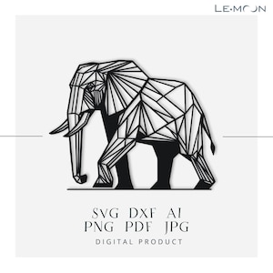 Elefante geométrico corte láser SVG/DXF/AI archivo / arte de pared de arte de metal, plantilla de silueta de calcomanía de grabado / vector digital para descarga instantánea