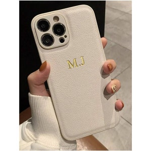 Personalisierte Initialen gravierte Leder stoßfeste Hülle für iPhone 16 Pro Max Plus 15 14 13 12 11 X XR XS X 8 7 Plus, Custom Name Phone Cover