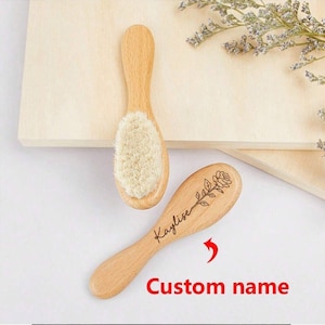 Personalized Name & Flower Engraved Baby Wooden Hair Brush, Custom Name Baby, Newborn Gift, New Mom Gift, Gift for Baby, Baby Shower Gift ,