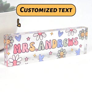 Custom Teacher Name Acrylic Sign, Back to School Teacher Gift, Personalized Teacher Gifts, Teacher Desk Name Plate, Classroom Decor