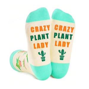 Crazy Plant Lady, Customized Colourful Socks Pair, Funny Non-Slip Mid Calf Socks, Novelty Fun Gifts, Gift for Girlfriend Women Novelty Gift