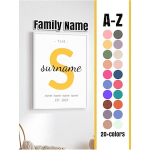 Personalized Family Surname, Initial & Members Canvas, Name Wall Art, Custom Family Art, Family Wall Art,  Family Portrait, Family Names