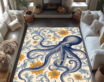 Kelim Teppich für Wohnzimmer Schlafzimmer Strand Haus Dekor Teppich Einweihungsparty Geschenk, Nautische Meeresgeschöpf Teppich Tiefsee Teppich Mystisch