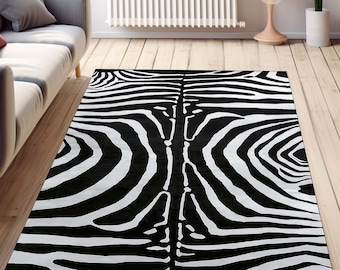 Zebra Rug, Striped Rug, Black and White Rug, Zebra Pattern Carpet, Living Room Rug, Animal Rug, Cool Rug, Salon Decor Rug, Aesthetic Rug