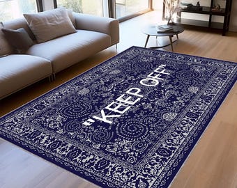Keep Off Modern Rug, Dark Grey Accent, Personalized Gift