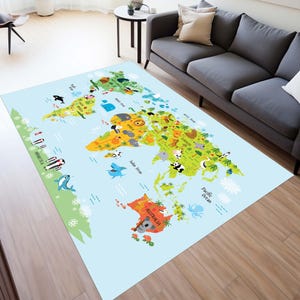 Alfombras con mapa del mundo y animales, alfombras educativas con mapa, alfombra infantil con mapa, alfombra para niños, alfombra para habitación infantil, alfombra para dormitorio, alfombra de interior, alfombra moderna.