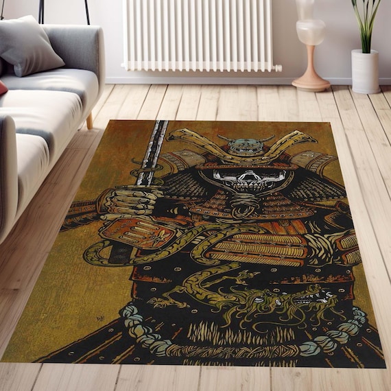 Japan Rug, Samurai Rug, Japan Themed Rug, Skull Rug