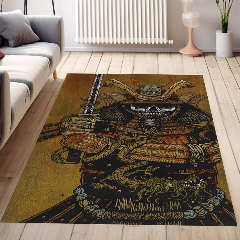 Japan Rug, Samurai Rug, Japan Themed Rug, Skull Rug