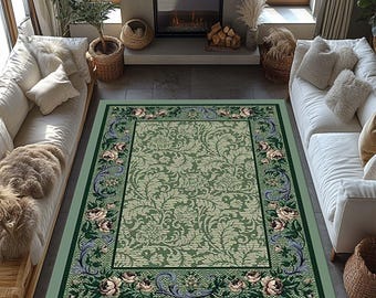 Green Rug, Vintage Green Rug, Vintage rug, Turkish rug, Gothıc Rug, Cotton rug, Bohemian area rug, Rustic decor, Blue Rug, High Quality Rug,