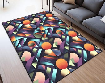 Abstract Rug, Rustıc Rug, Abstract Rug, Washable Area Rugs, Rugs for Living Room And Bedroom, Digital Print Rug, Modern Rug, Gift Rug, Black