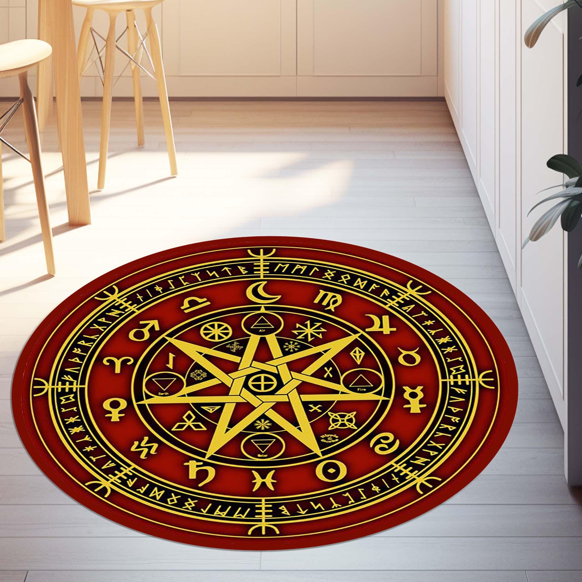 Pentagram Rug, Mystical Round Rug, Wiccan Altar Mat, Supernatural Devil ...
