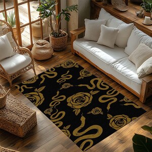 Snake Rug, Rose Rug, Snake and Rose Rug. Rose Gothıc Rug, Vintage Rug ...