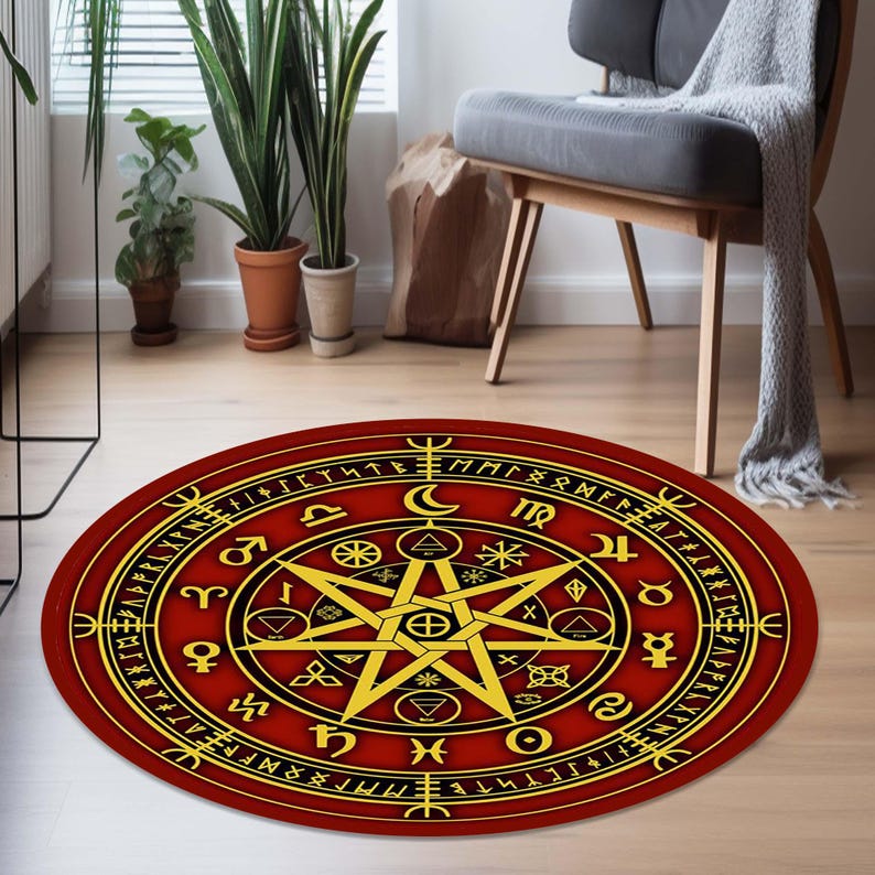 Wicca Rugs Pentagram Rug, Mystical Round Rug, Wiccan Altar Mat, Supernatural Devil ...