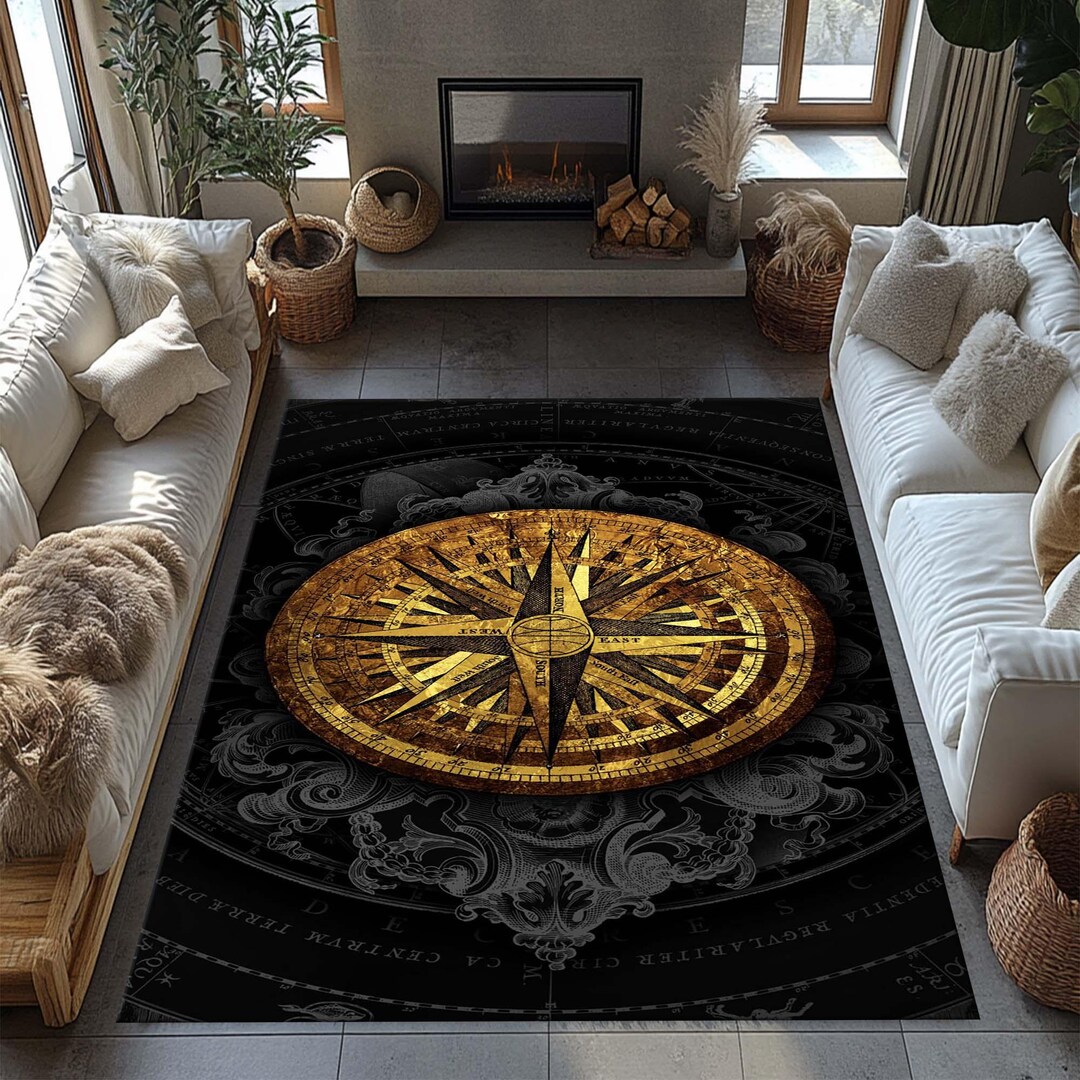 Black Gold Compass,elegant Black-gold Navigation Design Carpet, Vintage ...