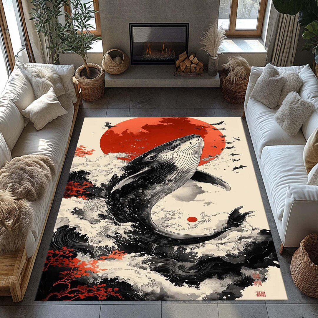 Blue Whale Rug, Ocean Decor Rug, Ocean-inspired Rug, Modern Nautical ...