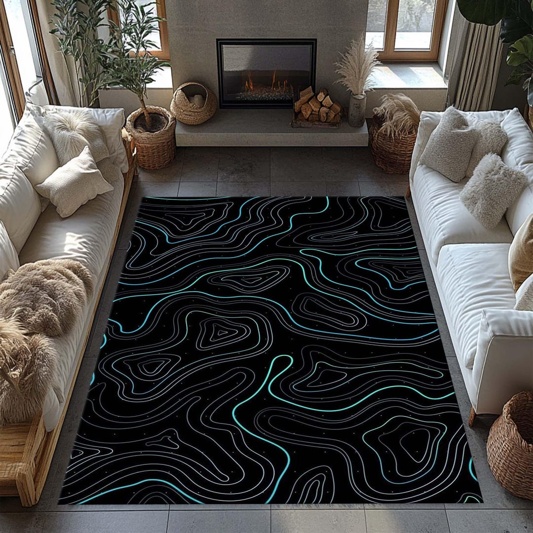 Black Rug, Abstract Rug, Black Marble Rug, Home Decor Rug, Salon Rug ...