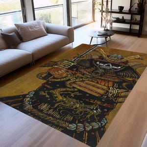 Japan Rug, Samurai Rug, Japan Themed Rug, Skull Rug