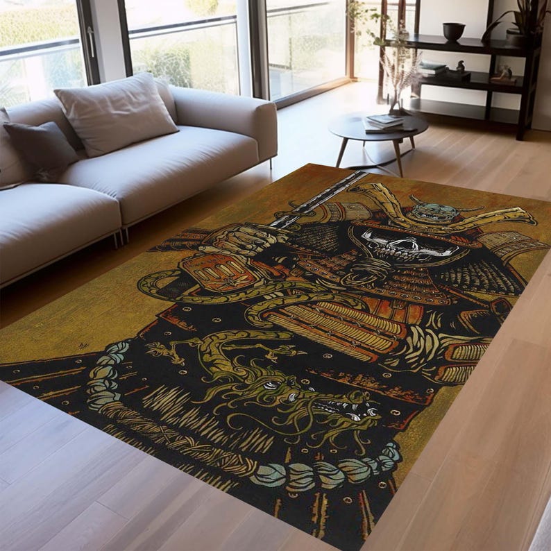 Japan Rug, Samurai Rug, Japan Themed Rug, Skull Rug