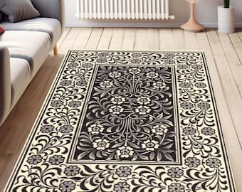 Area Salon Rug, Leaf Rug, Flower Rug, Green Leaf Rug, Indoor Rug, Bedroom Rug, Living Room Rug, Washable Rug, Minimalist Rug, Emerald Green
