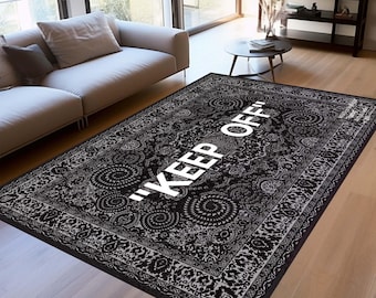 Keep Off Rug, Dark Grey Patterned Rug, Modern Home Decor, Personalized Gift