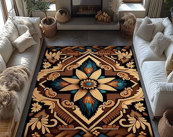 Western Pattern Rug, Modern Art Rug, Art Deco Rug, Rustıc Rug, Floral rug, Maximalist Rug,