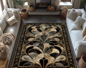 Art Deco Rug, Gray Rug, Gold Striped Rug, Gatsby Rug, Gold Lined Rug, Gold Deco Decor, Modern Area Rug Home Decor Bedroom Entryway Rug